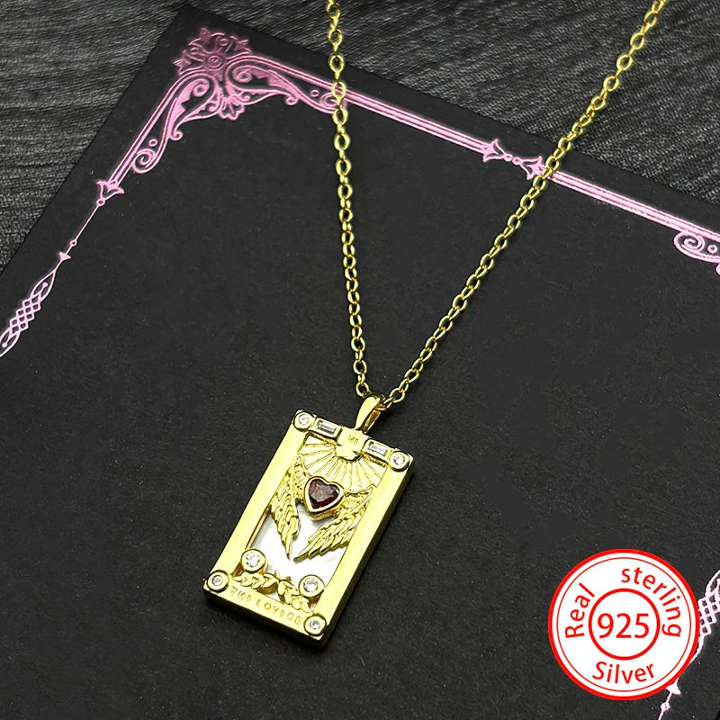 Heart Two-Tone Pendant Sterling Zircon Tarot Card