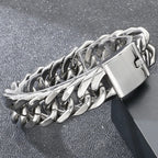 Matte Brushed Stainless Steel Men's Bracelets Black Gold Color 18MM Wide Cuban Link Chain Bracelet for Men Engraved