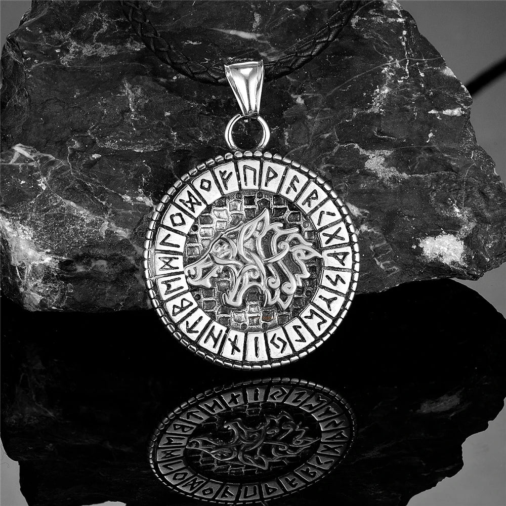 Viking Norse Mythology Odin Wolf Necklaces Men Gold Color Fenrir Rune Pendant Talisman Stainless Steel Male