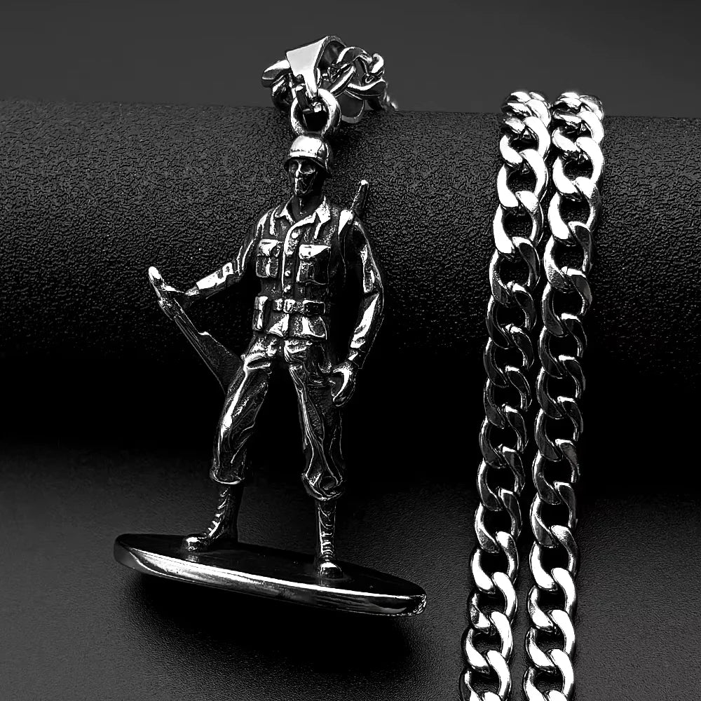Army Soldier Rifle Pendant Necklace — Stainless Steel