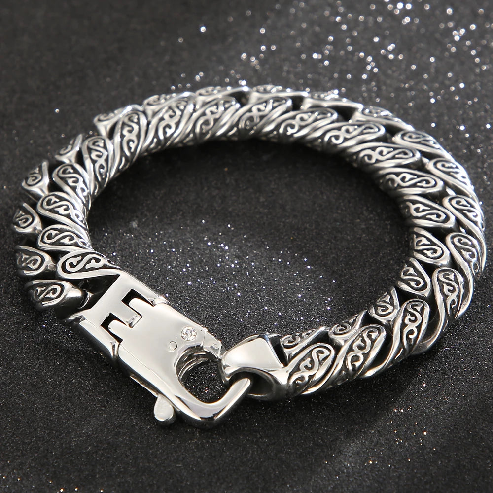 Retro Casting Stainless Steel Man Bracelet Matte Old Silver Color 12MM Curb Link Chain Men's Bracelets Bangles Wrist