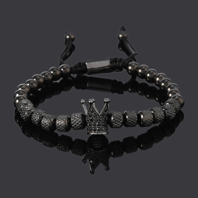 Luxury Stainless Steel Beads Royal Gold Crown Charm Man Bracelet Handmade Women Jewelry Gift