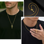 Vnox 60cm Box Chain Cross Pendant Necklaces for Men, Simple Plain Black Silver Gold Color Stainless Steel Thick Cross Collars