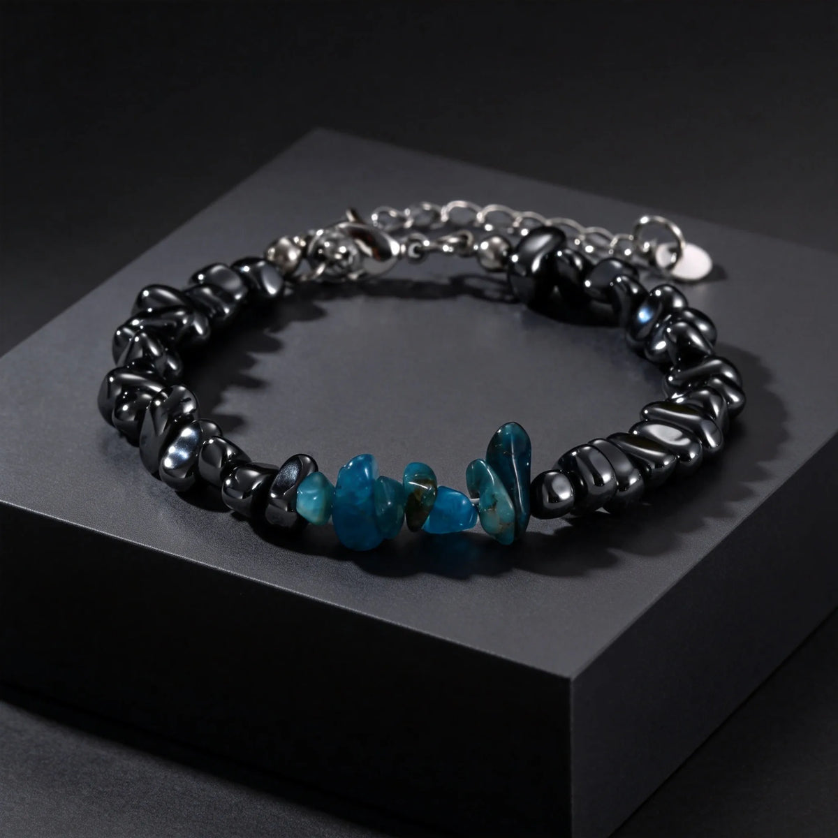 Irregular Black Stone Bracelet for Men — Stainless Steel