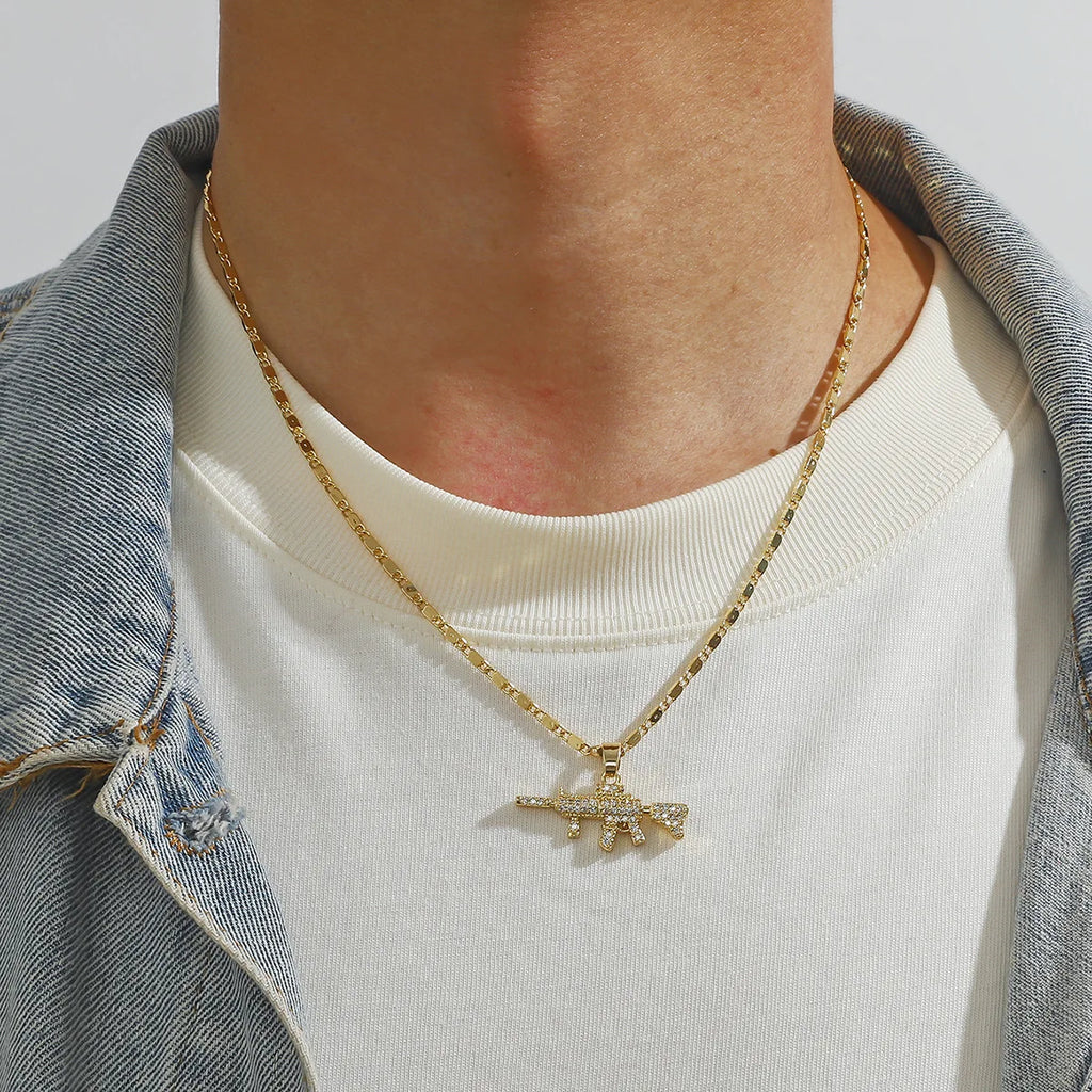 Gold-Tone CZ Dot Charm Pendant Necklace for Men