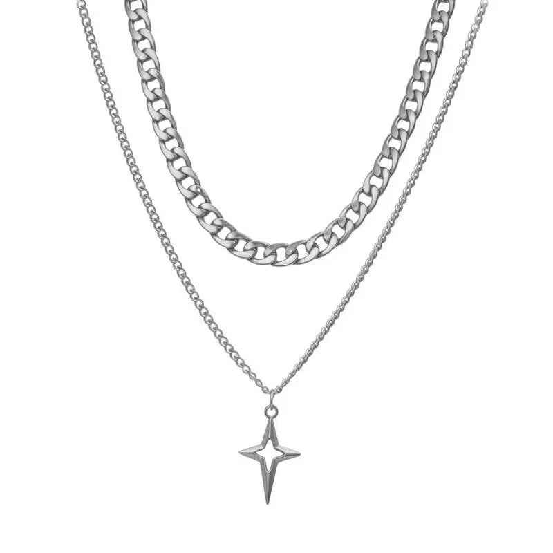 Personalized Punk Cross Star Chain Double Layer Necklace For Men Women Y2K Fashion Trend Rock Party Grunge EMO