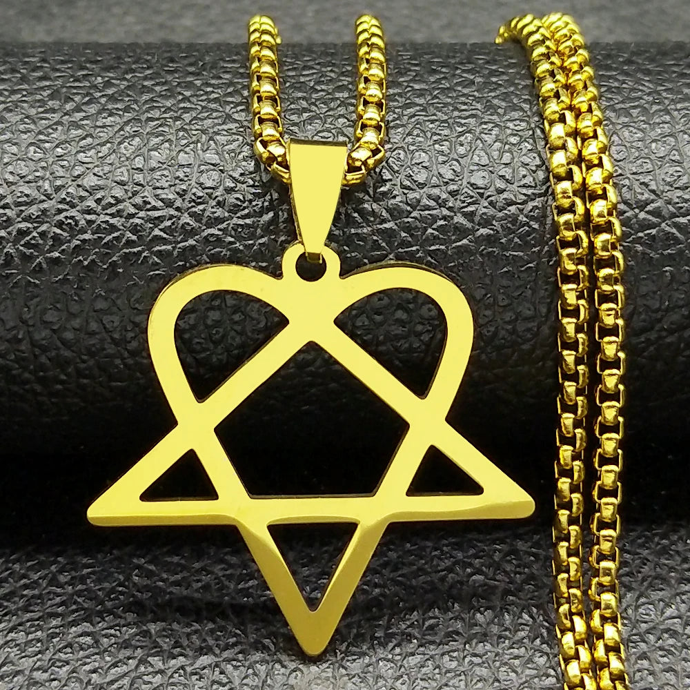 Hip Hop Rock Music Him Heartagram Star Heart Necklace for Women Men Stainless Steel Y2k Black Metal Band Goth Punk Chain Jewelry