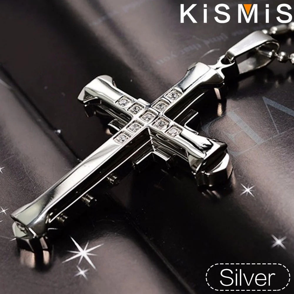 Stainless Steel Cross Pendant Necklace for Men Silver Gold Black Zirconia Jesus Cross Jewelry
