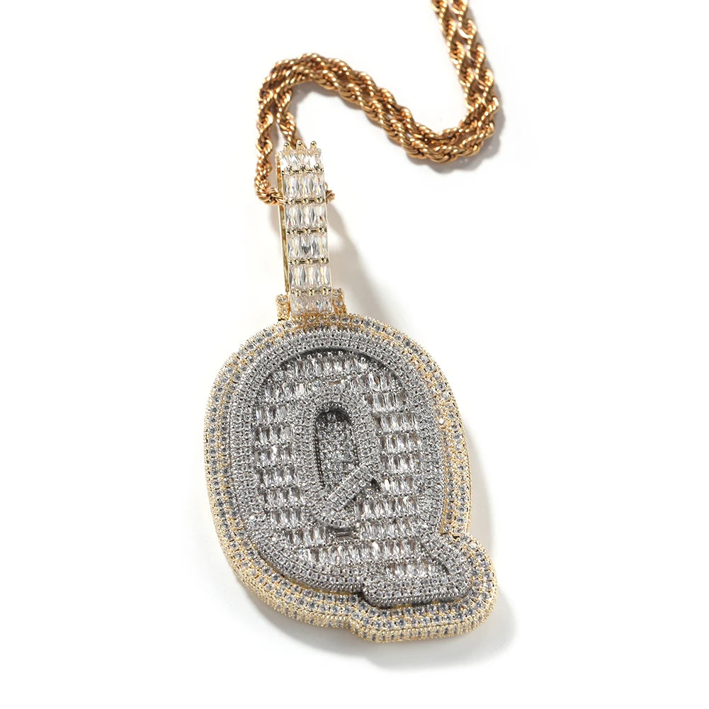 UWIN Customized Initials Baguettecz Pendant Necklaces Iced Out 2 Tone Letters Charms for Men Fashion Jewelry