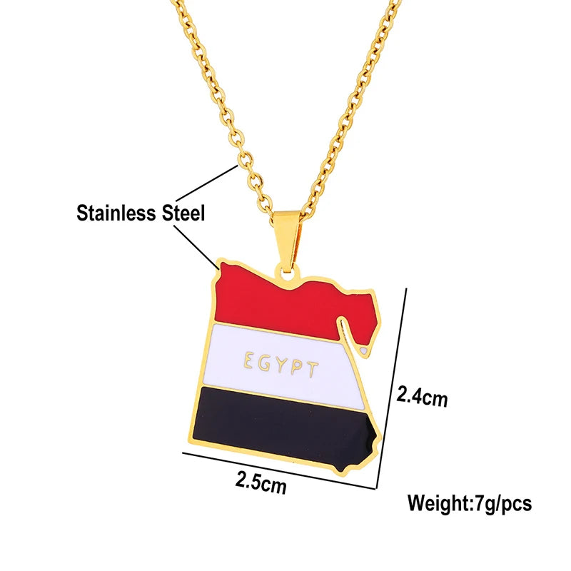Egypt Map Flag Pendant Necklace — Stainless Steel
