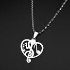 Heart Treble Clef Microphone Pendant Necklace Stainless Steel Gold Color Music Note Jewelry Gift Singer Musician