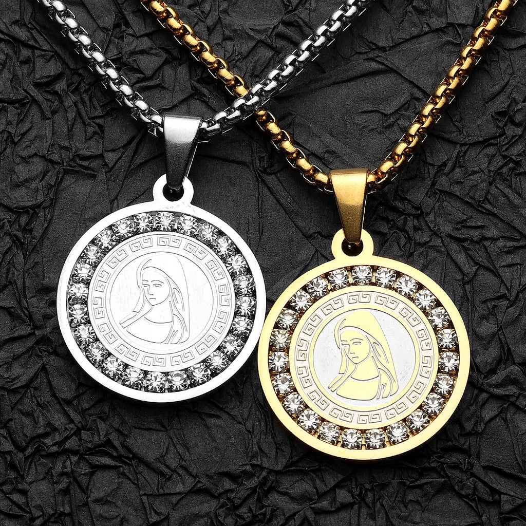 Iced Out Virgin Mary Pendant — Stainless Steel