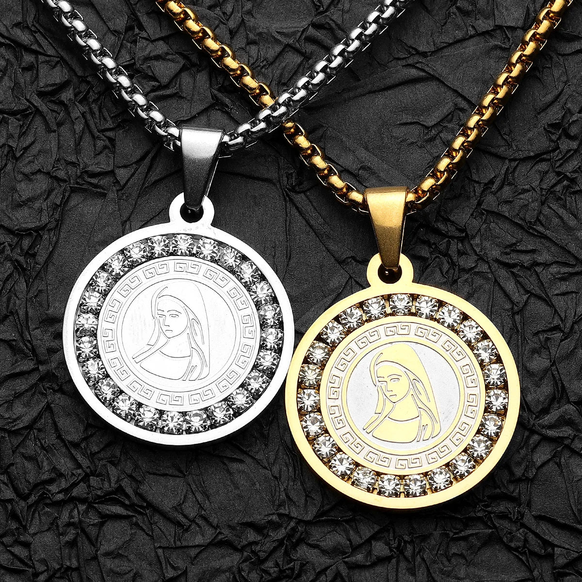 Iced Out Virgin Mary Pendant — Stainless Steel
