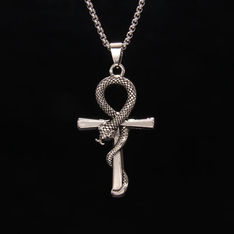 Cross Snake Steel Pendant