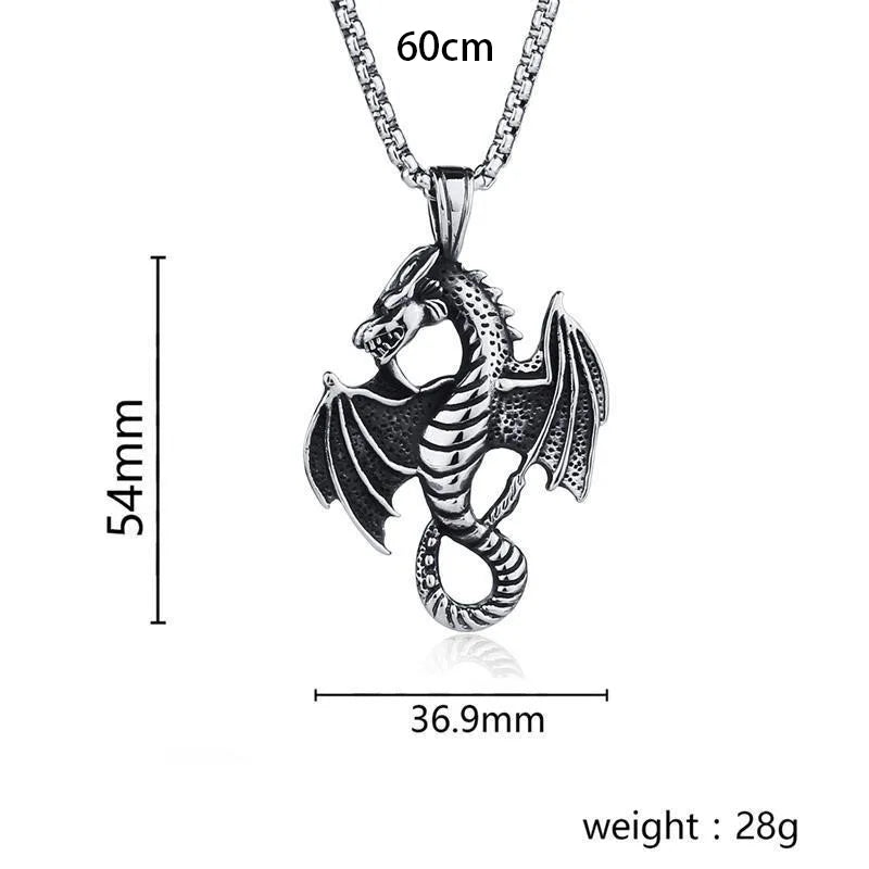 Stainless Steel Dragon Pendant Necklace Statement
