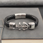 New Ship Anchor Bracelet for Men Hand Multi-Layers Black Leather with Magnetic Charm Bracelet Clasp Boyfriend Jewelry Gift
