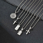 Men's Silver Color Geometric Pendant Necklace, Non Fading Stainless Steel Compass Necklace with Chain, Stylish Jewelry