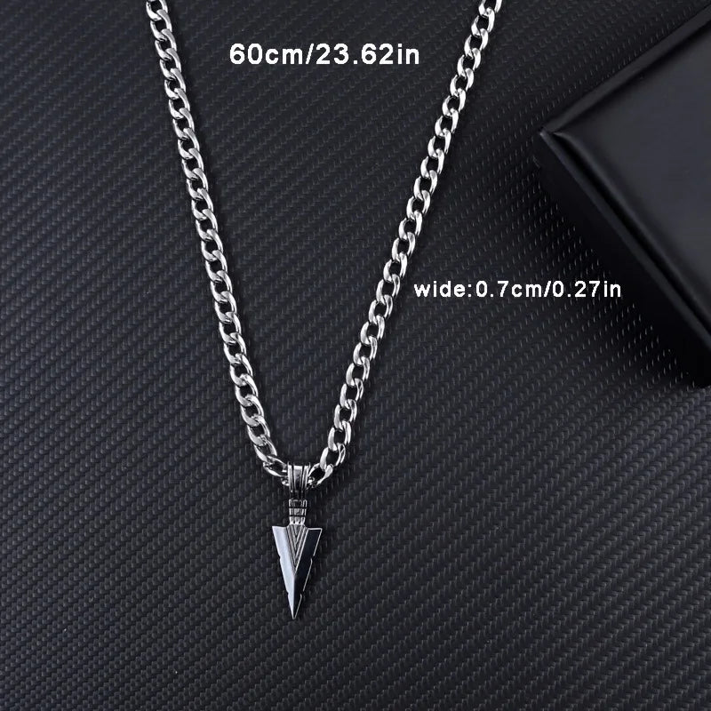 Cuban Chain Arrow Pendant Necklace for Men Stainless Steel Long Chains Hip Hop Punk Spearhead Charm Man's Neck Jewelry Accessory