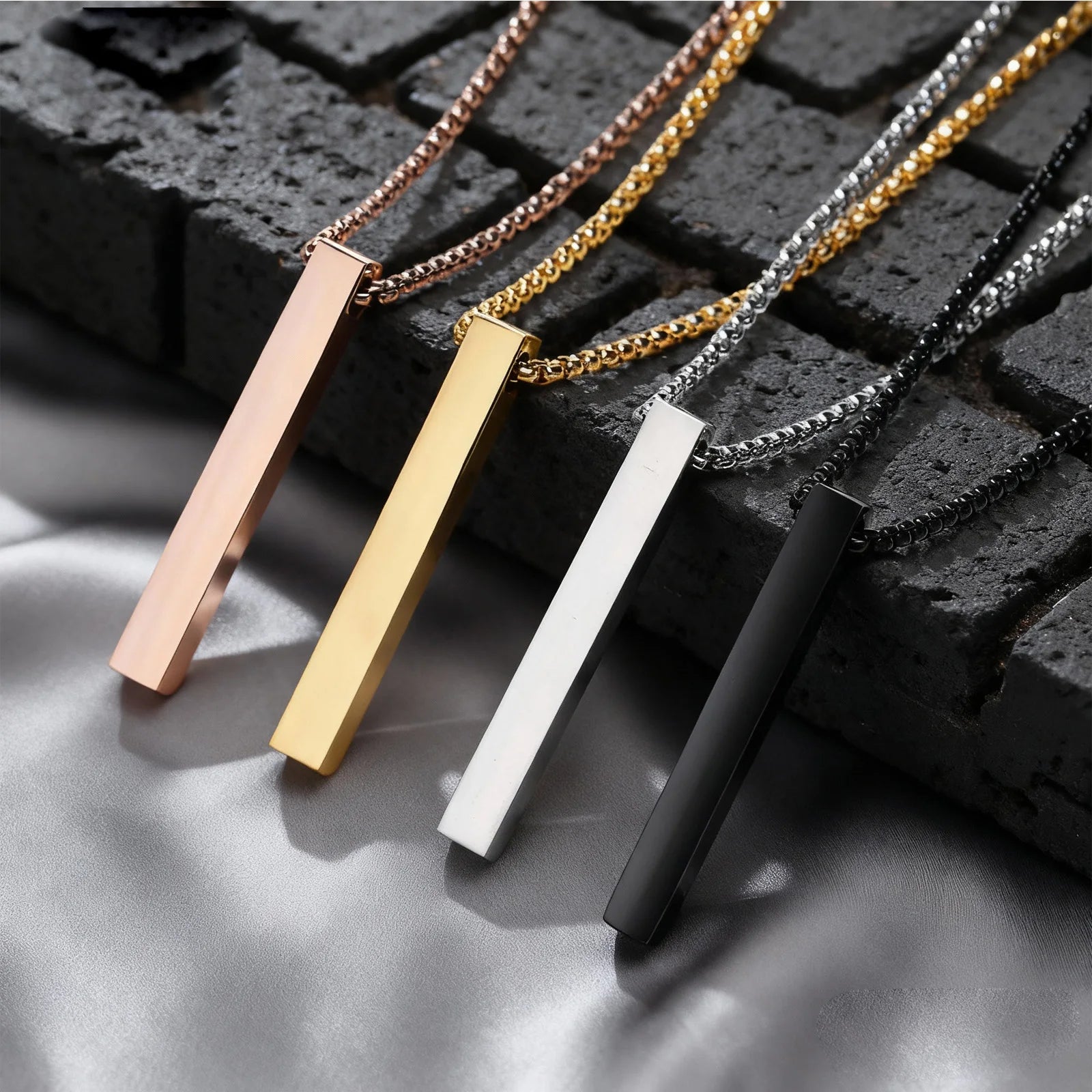 Pillar Bar Pendant Necklace — Stainless