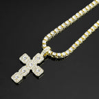Iced Out Cross Pendant Necklace — 4mm Tennis Chain, Two-Tone