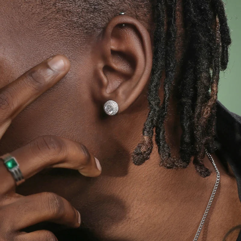 Iced Out Round Stud Earrings — Gold