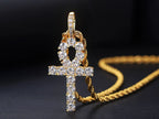Gold Iced Out Cross Ankh Pendant Necklace