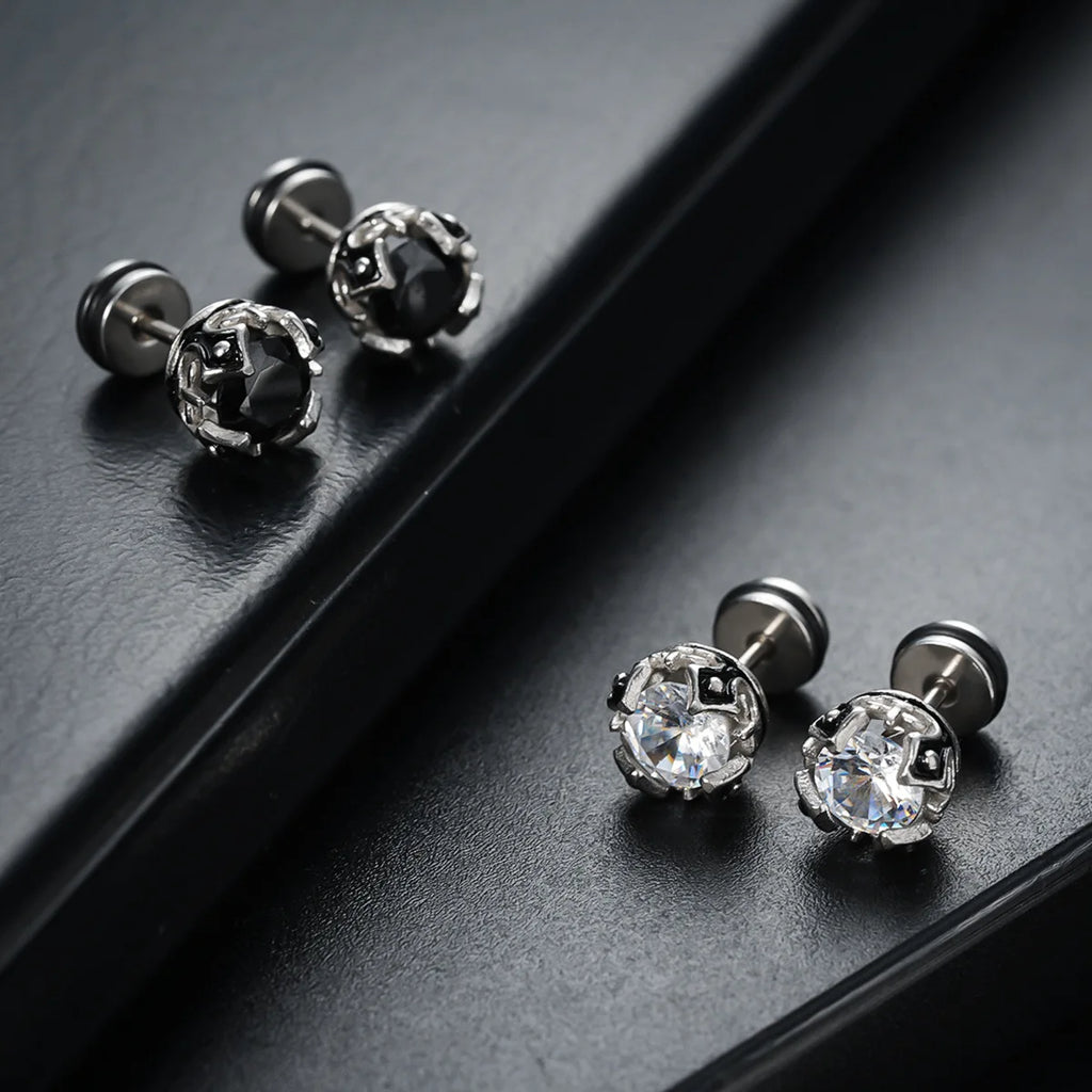 Black Zircon Stud Earrings — Stainless Steel