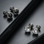 Black Zircon Stud Earrings — Stainless Steel