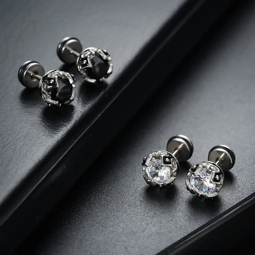 Black Zircon Stud Earrings — Stainless Steel
