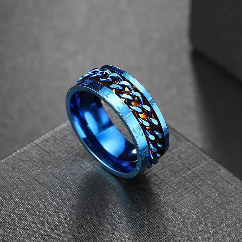 Anxiety Fidget Rings For Men Spining Titanium Stainless Steel Colorfully Spinner Rotatable Chain Jewelry Rotating Rings