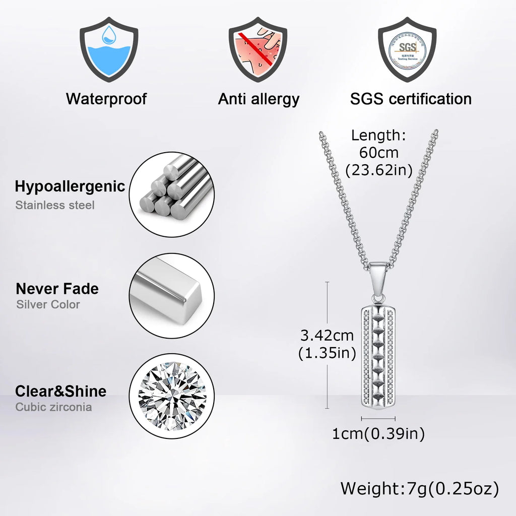 Vertical Bar Necklaces for Men Boys,Zircon Embossed Stainless Steel Pendant Necklaces,Stylish Trendy Jewelry Gifts