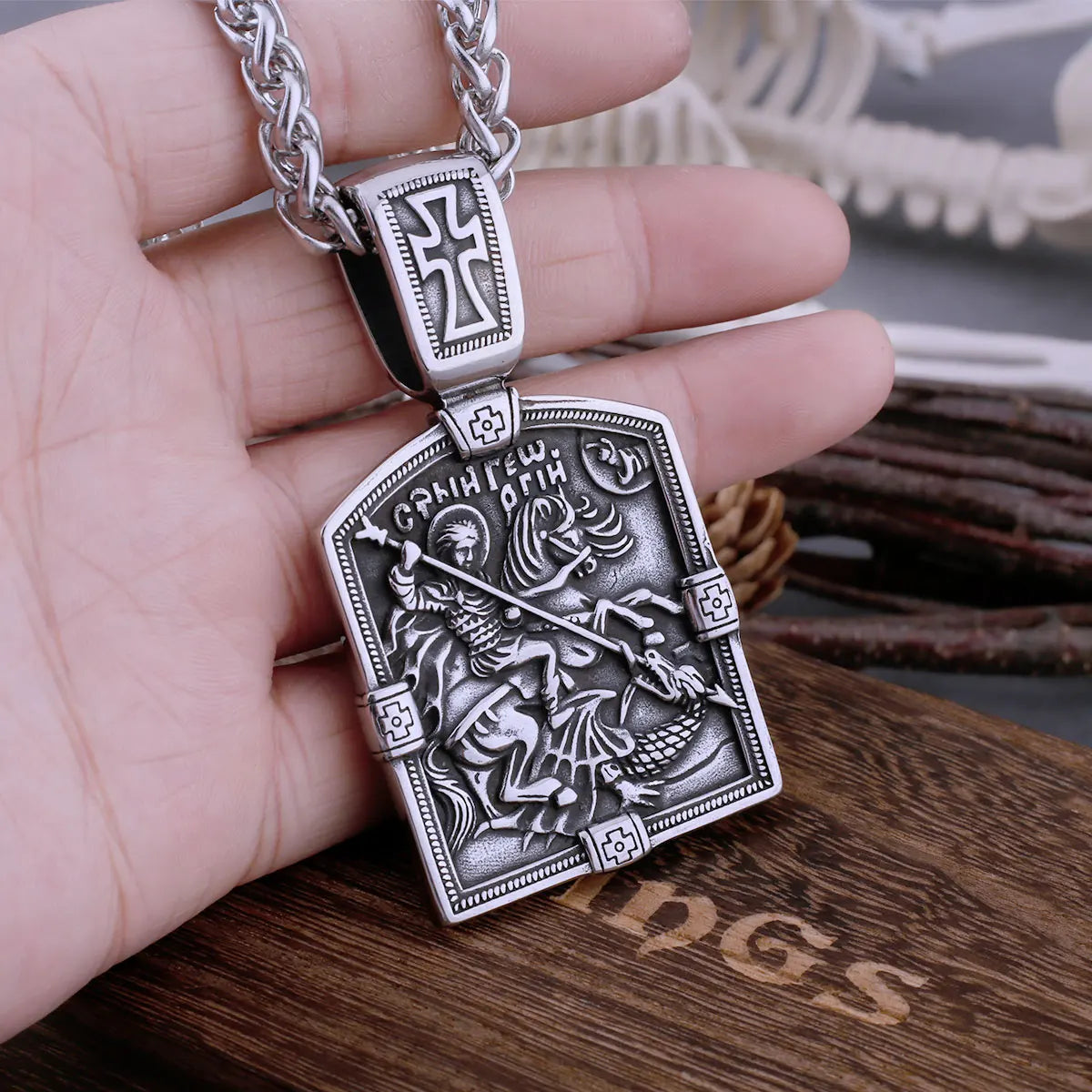 Stainless Steel Retro Religious Holy Warrior Necklace Men and Women Back Bible Cross Amulet Biker Pendant Necklace