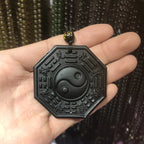Obsidian Yin Yang Necklace Black Gemstone Amulet Protection Pendant With Adjustable Bead Chain Chinese Feng Shui