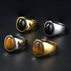 Stone Inlay Ring — Black Gold Silver, 316L Stainless Steel