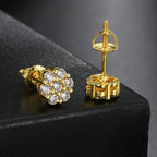 Iced Out Flower Stud Earrings — Gold