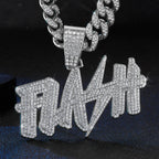 New Hip Hop Flash Lightning Large Letter Pendant Necklace With 13mm Cuban Chain Letters Necklaces For Men's Women Rapper Jewelry
