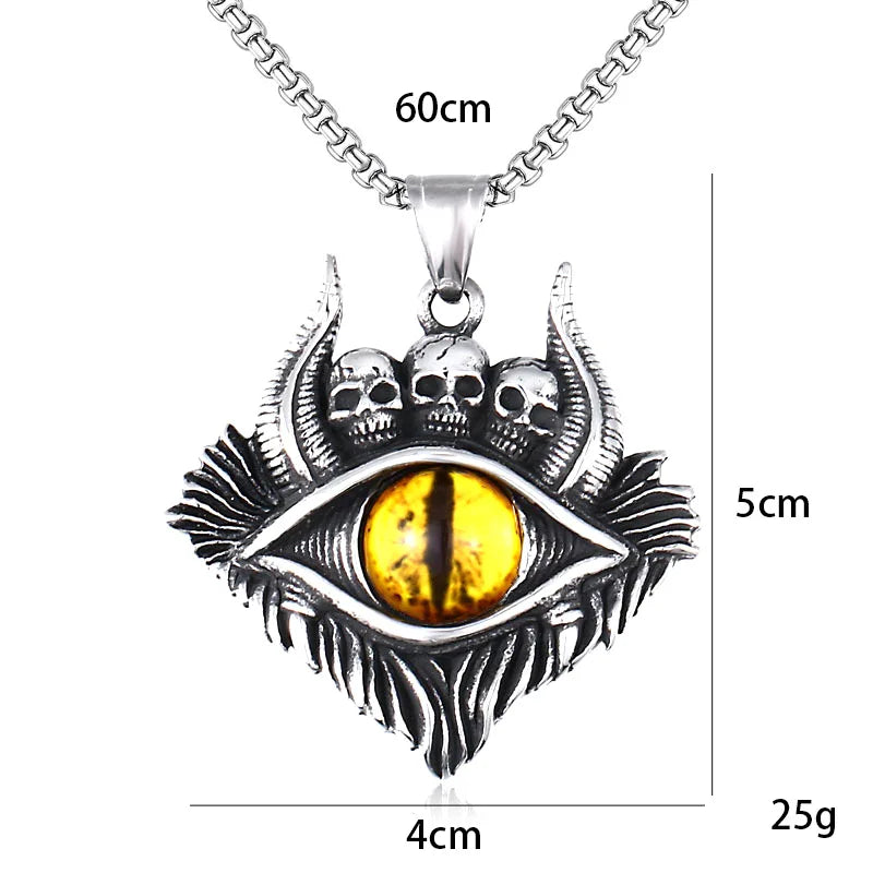Stainless Steel Evil Eye Skull Pendant Necklace