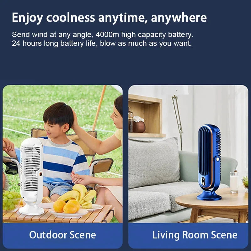 Desktop Electric fan Rechargeable Portable Home Air Conditioning Fan 5-Speed 720° Swivel Outdoor Camping Air Cooler