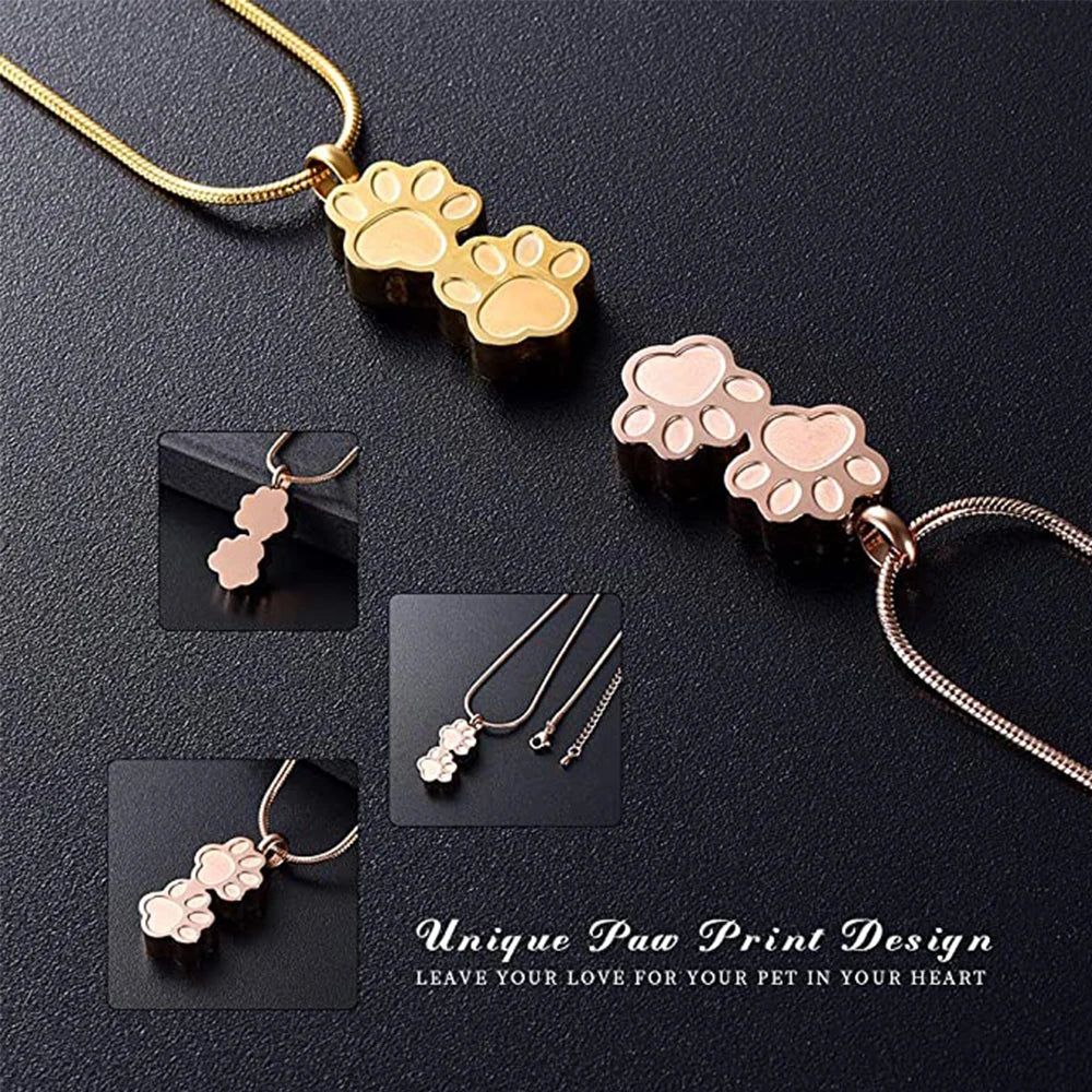 Double Paw Memorial Urn Necklace — Stainless Steel