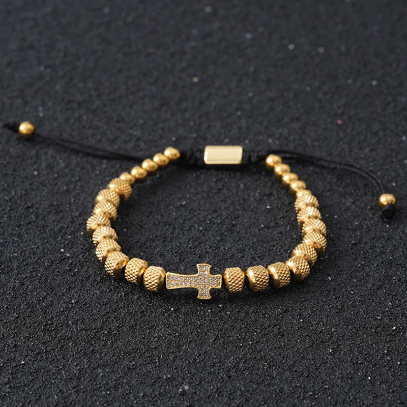 Cross Beaded Bracelet for Men and Women — Stainless Steel