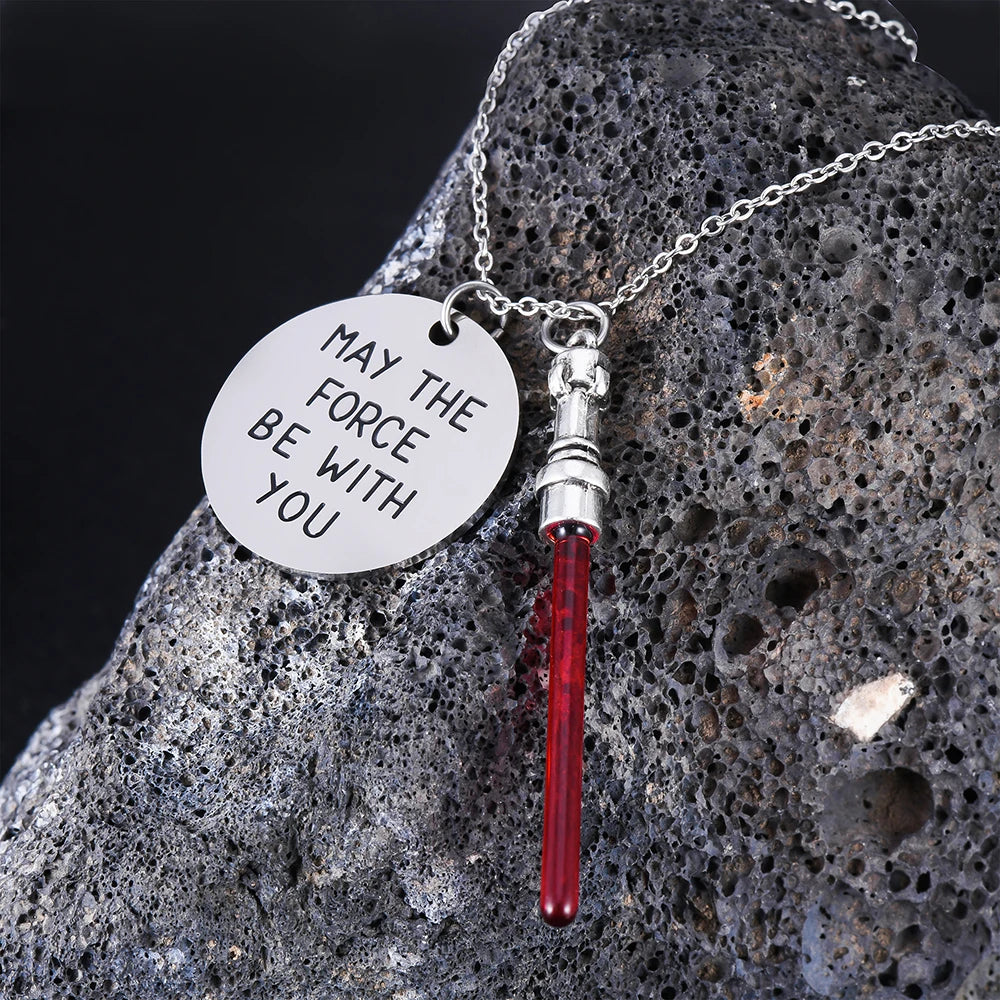 Stainless Steel Lightsaber Pendant Necklace Classic Movie Series Universe War Force Jewelry for Fans Gifts