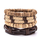 Leaf Pendant Bohemia Leather Bracelets for Men Women Ethnic Braid Rope Hand Woven Bracelet Drawstring Bracelet Beads Jewelry