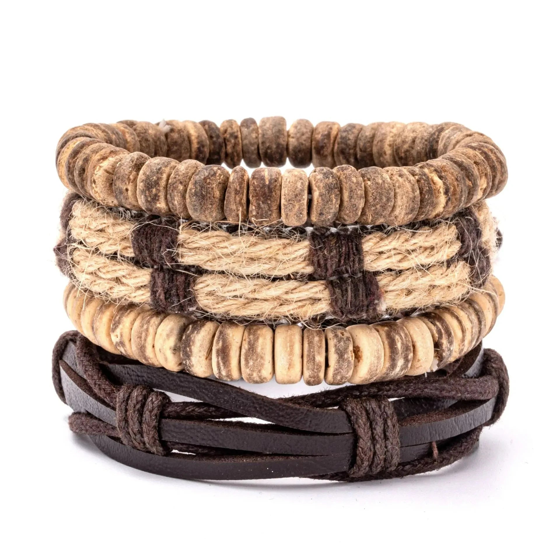 Leaf Pendant Bohemia Leather Bracelets for Men Women Ethnic Braid Rope Hand Woven Bracelet Drawstring Bracelet Beads Jewelry