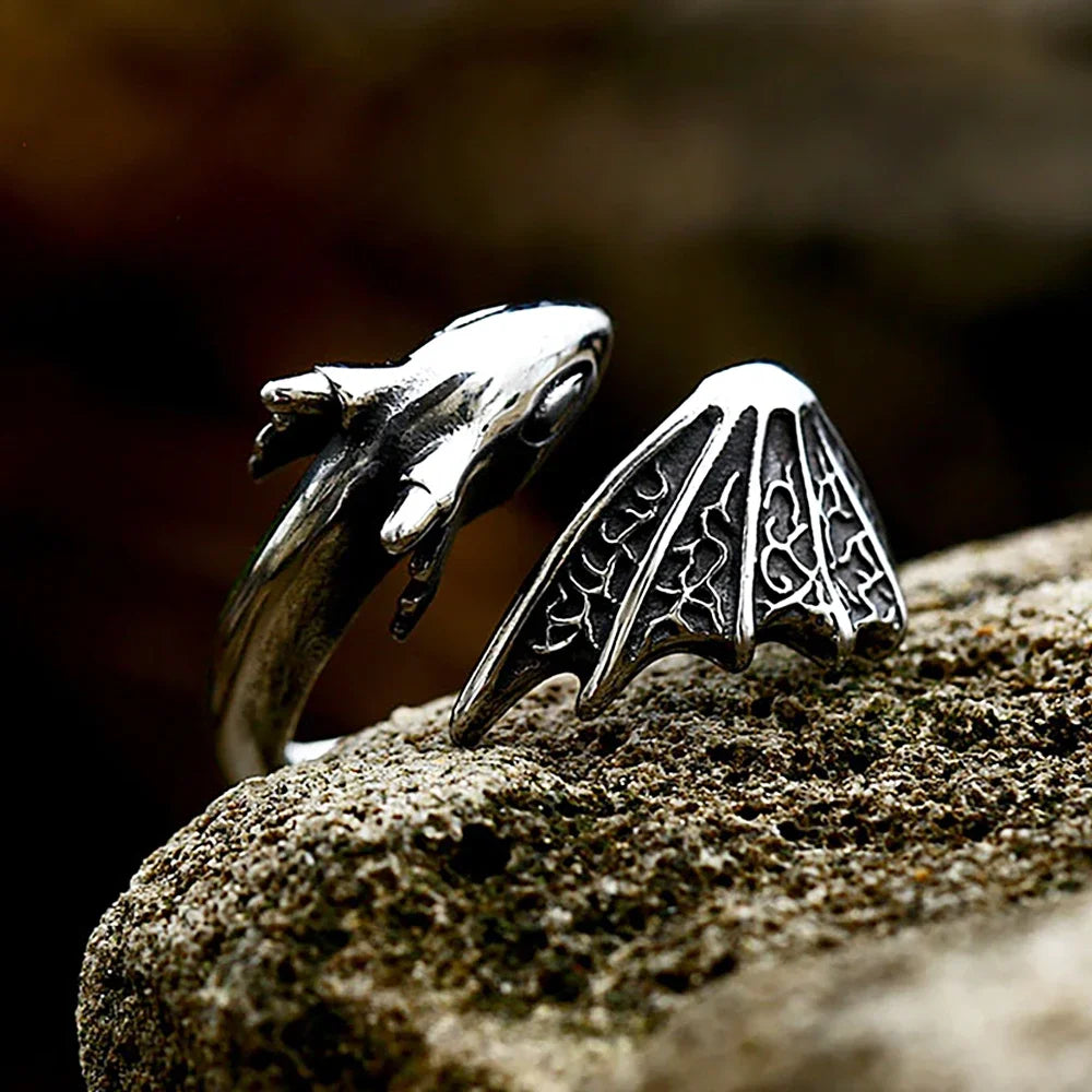 Flying Dragon Open Ring — Stainless Steel
