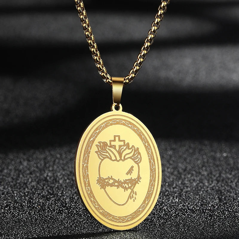 QIMING Dainty Saint George Pendant Necklace For Men Stainless Steel Warrior St. George's Dragon Medallion Mythology