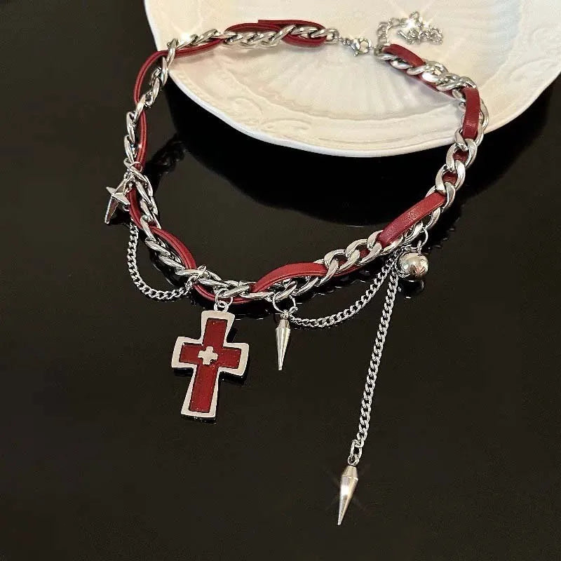 Star Cross Leather Pendant Necklace