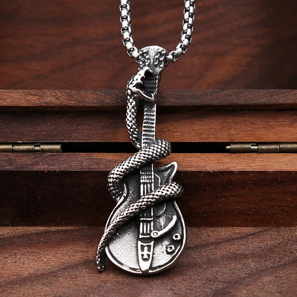 Guitar Steel Pendant Retro Snake 316L