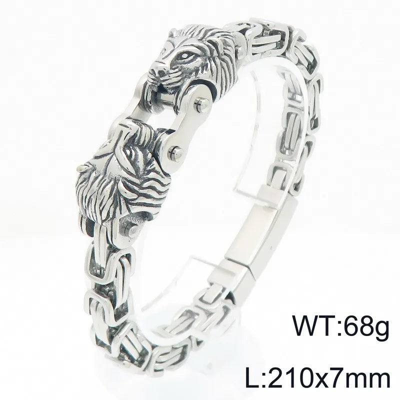 Cool 7MM Wide Men's Lion Head Link Chain Bracelet Vintage Blackened 316l Stainless Steel Bracelets Gothic Biker Jewelry
