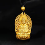 Unisex 24K Gold (AU999) Avalokitesvara Pendant | Solid gold 3D statue, chiseled lotus patterns in matte ancient finish