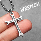 Wrench Cross Pendant Necklace — Stainless Steel